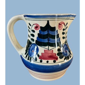 Vintage Persian Ware Germany Hand Painted Pitcher Vase Blue Pink Whimsy Cottage
